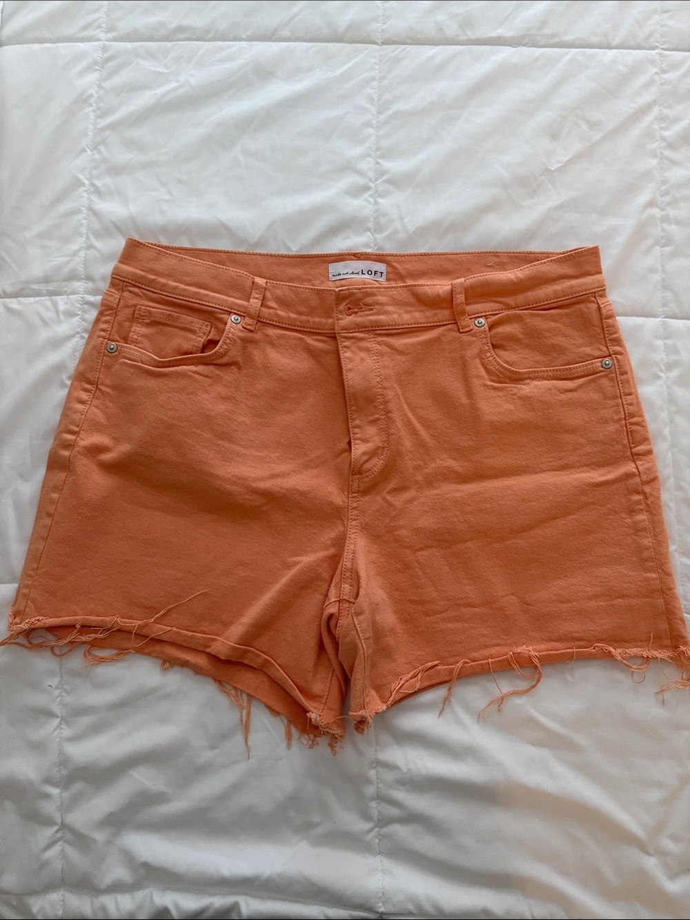 LOFT Orange Frayed Hem Denim Shorts